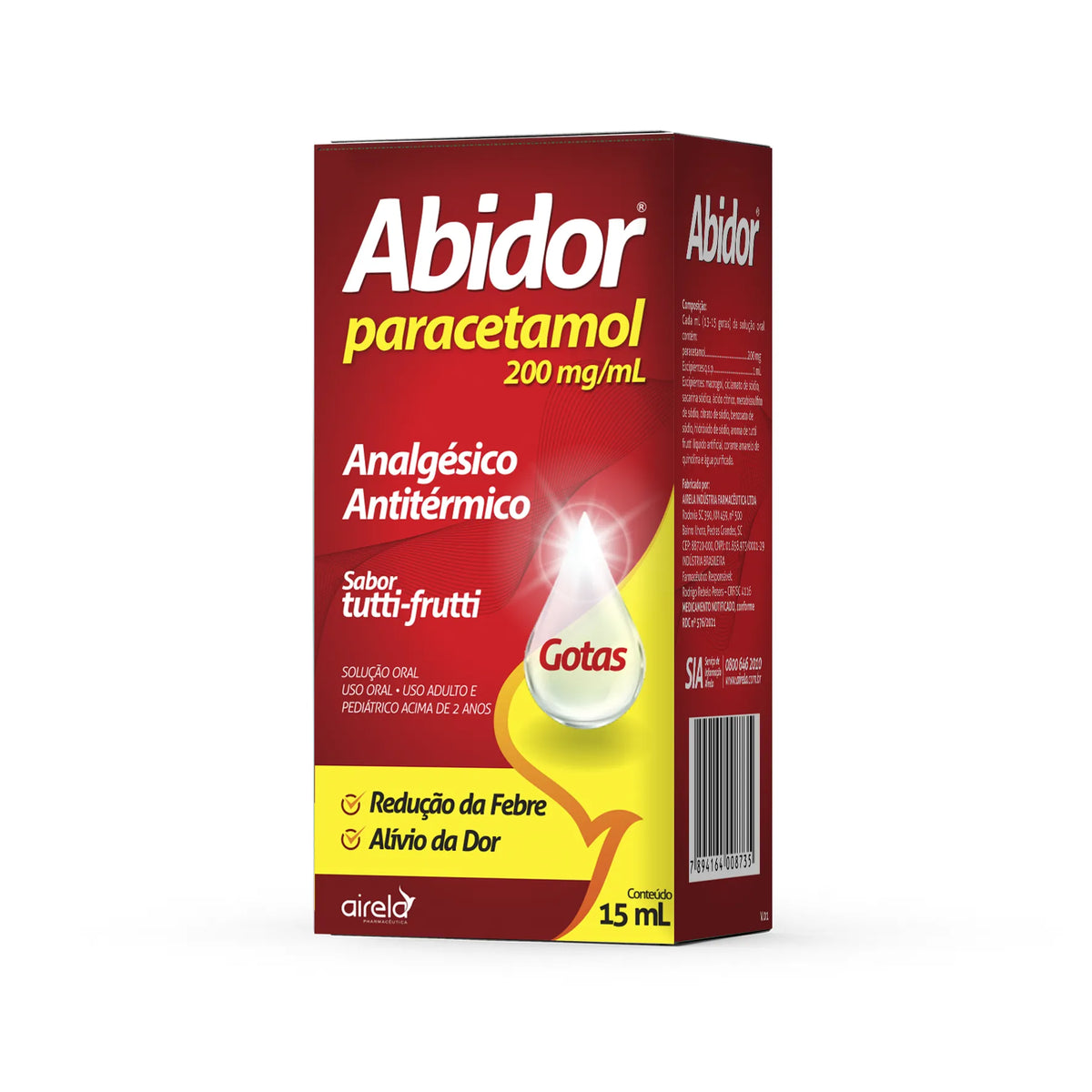 Abidor Paracetamol 200mg/ml Sabor Tutti-Frutti Gotas 15ml